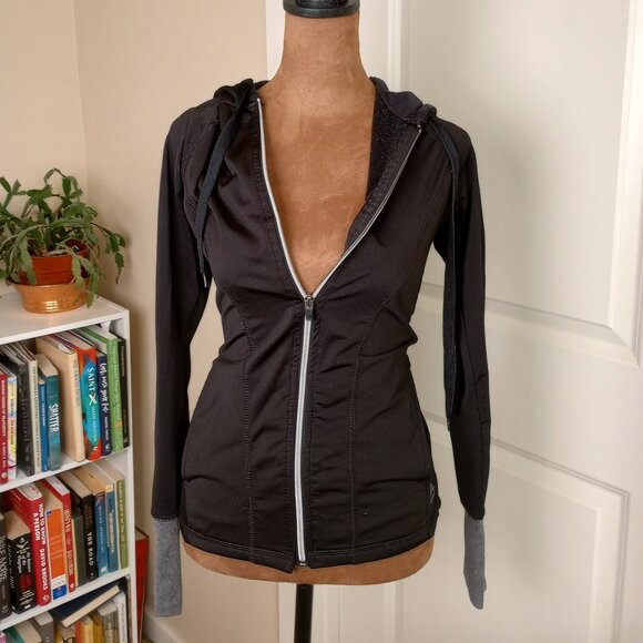 Y2KBlack Bodycon Fitted Zip Up Hoodie RBX Activewear Gorpcore Streetwear - Picture 1 of 5